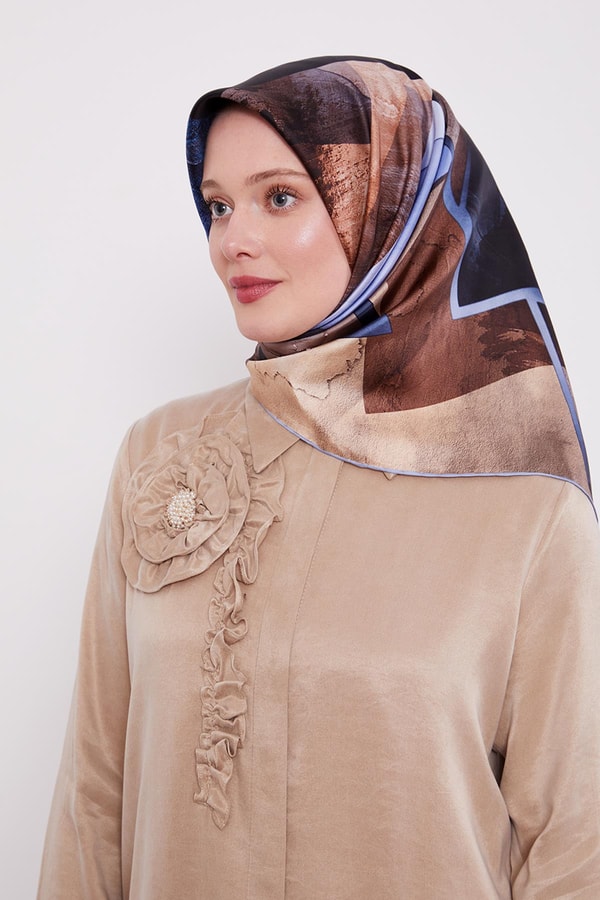 LevidorMavi Karışık Desen Twill İpek Eşarp