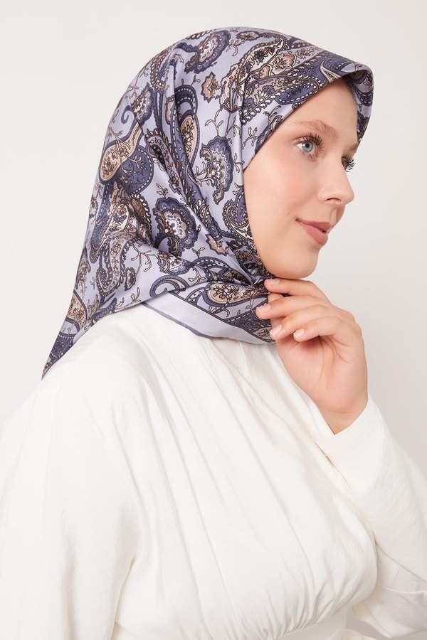 LevidorMavi Karışık Retro Twill İpek Eşarp