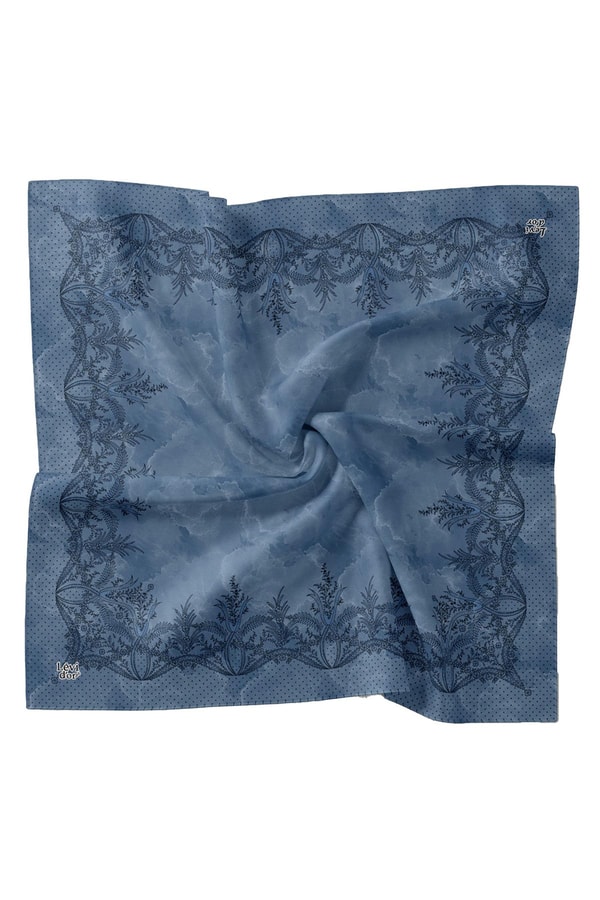 LevidorMavi Kenar Benekli Twill İpek Eşarp