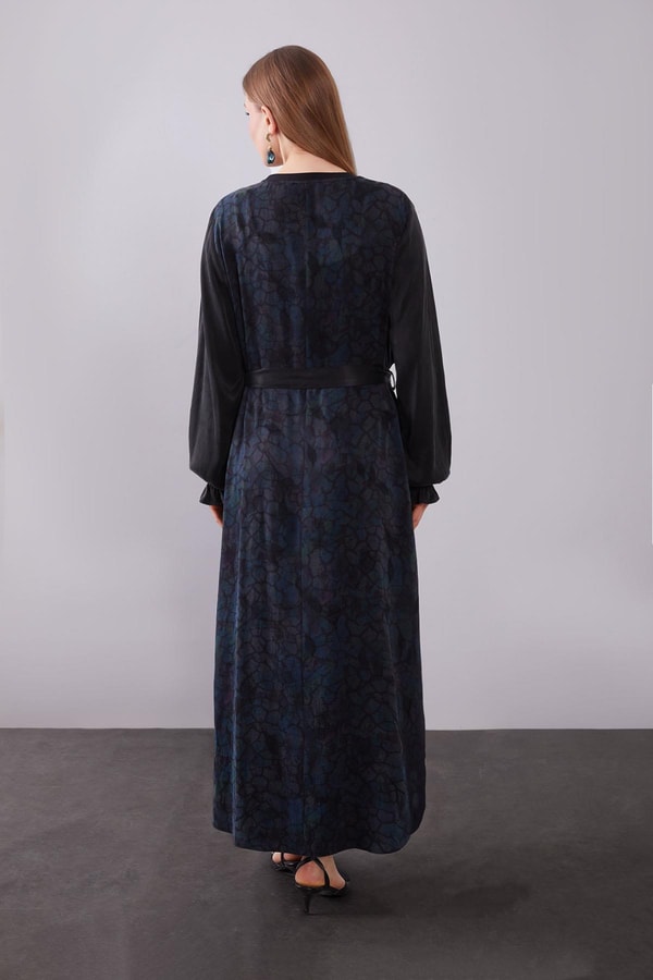 LevidorMavi Kendinden Desenli Cupra Elbise