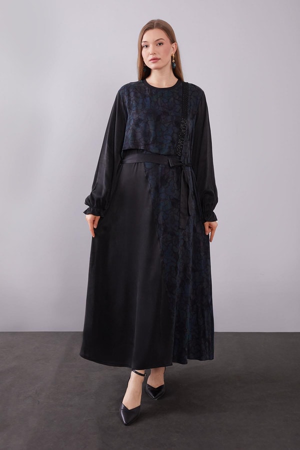 LevidorMavi Kendinden Desenli Cupra Elbise