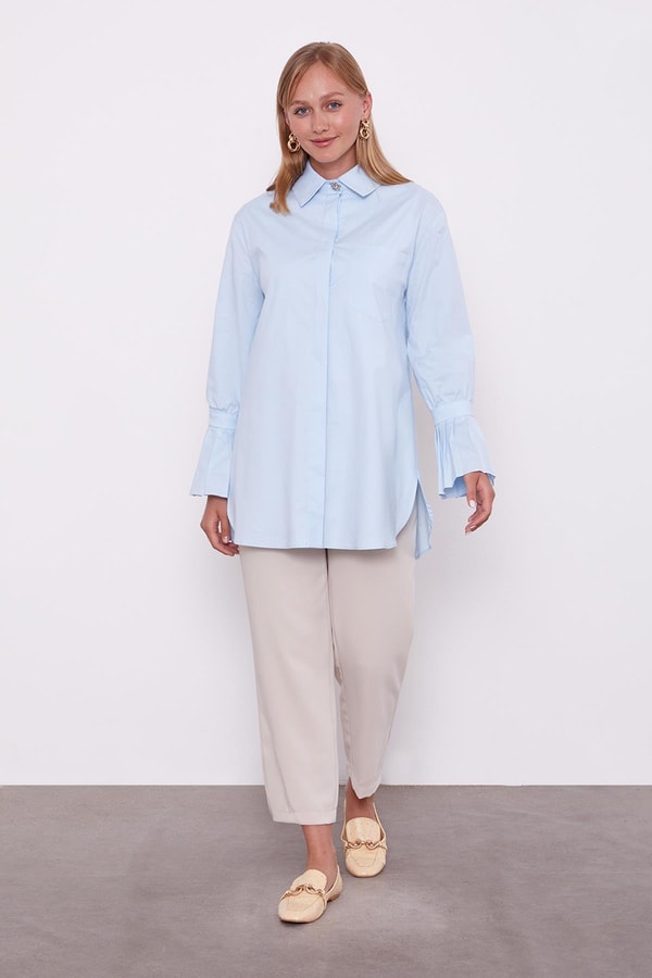 LevidorMavi Kolu Plise Detay Gömlek