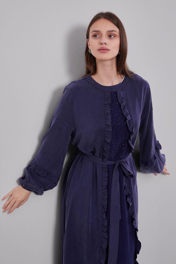 LevidorMavi Kuşak Detaylı Cupra Elbise