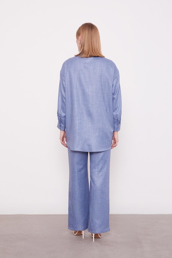 LevidorMavi Nakış Gül Detaylı Tunik Takım