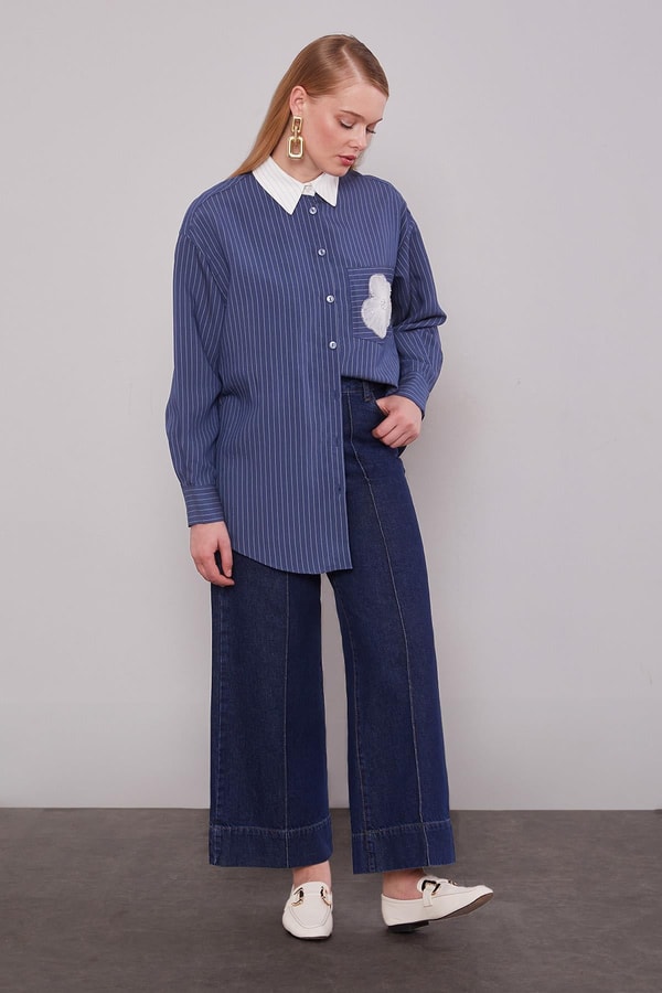 LevidorMavi Nervür Dikişli Wideleg Jean