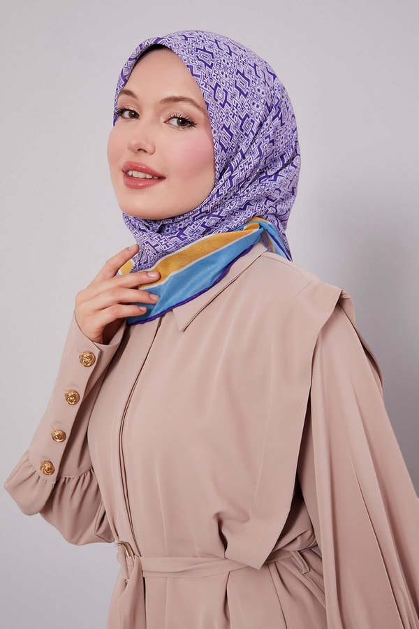 LevidorMavi Puzzle Desen Soft Eşarp