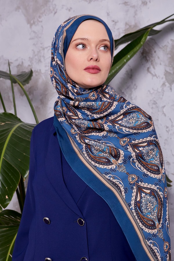 LevidorMavi Soft Etnik Desen Royal Şal