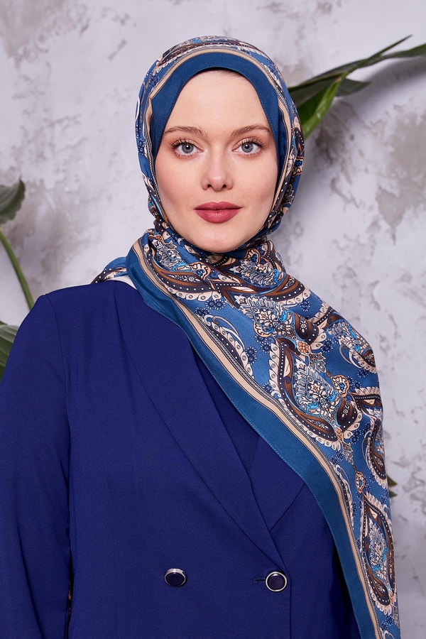 LevidorMavi Soft Etnik Desen Royal Şal