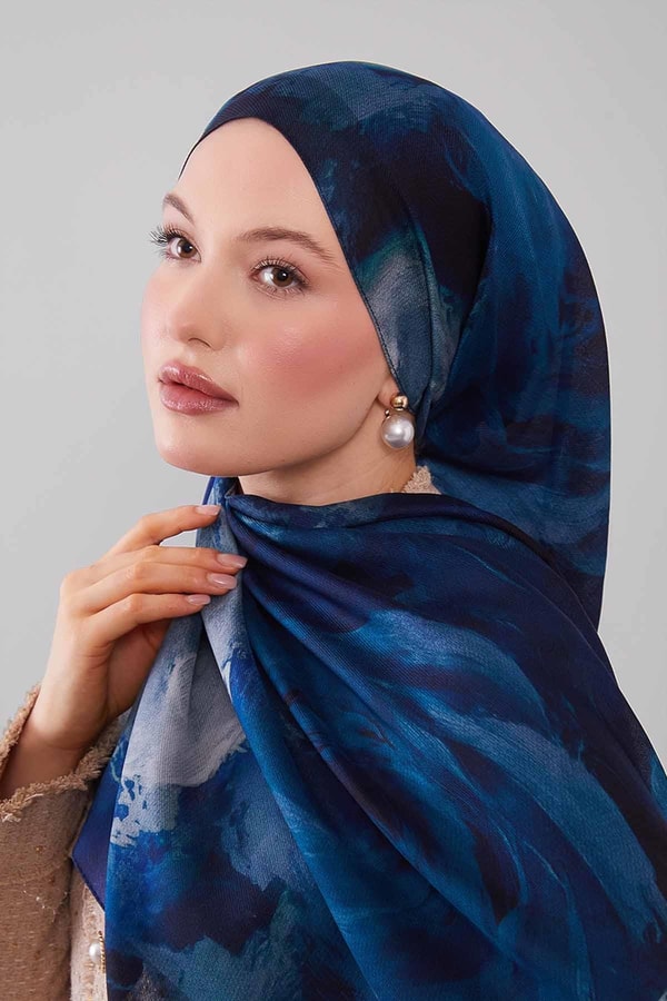 LevidorMavi Soyut Desen Yün İpek Şal