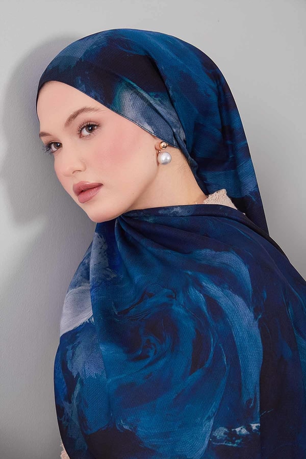 LevidorMavi Soyut Desen Yün İpek Şal