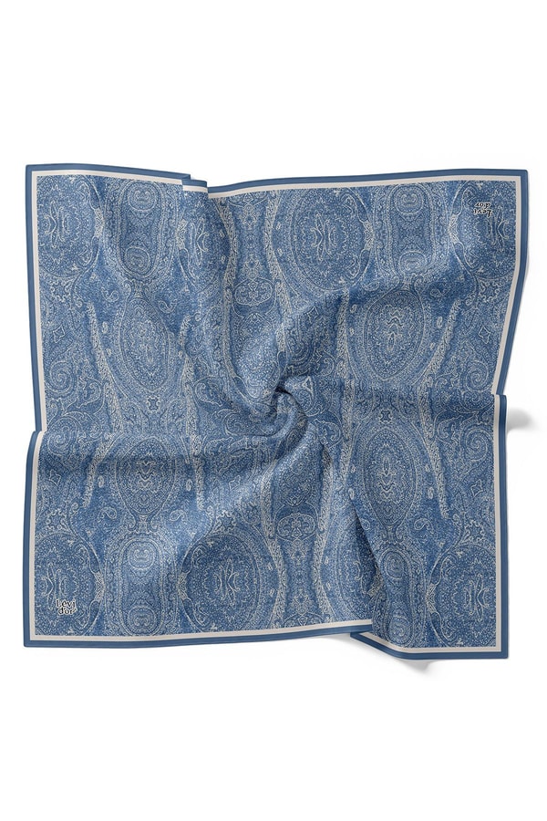 LevidorMavi Soyut Etnik Desen Twill İpek Eşarp