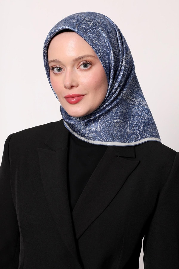 LevidorMavi Soyut Etnik Desen Twill İpek Eşarp
