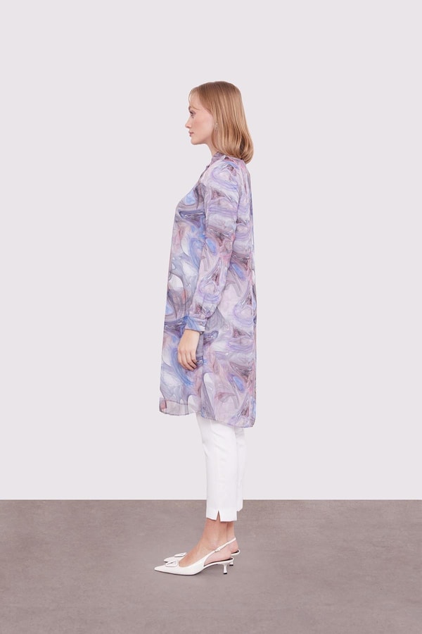 LevidorMavi Soyut Yansıma Desenli Tunik