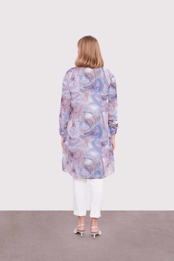 LevidorMavi Soyut Yansıma Desenli Tunik