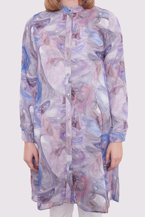 LevidorMavi Soyut Yansıma Desenli Tunik