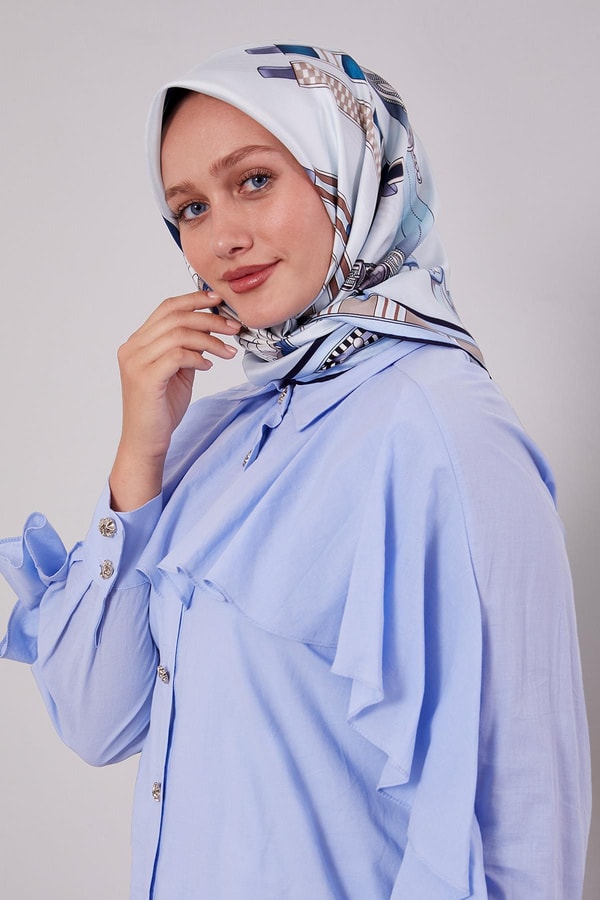 LevidorMavi Twill İpek Eşarp Lunera Koleksiyonu