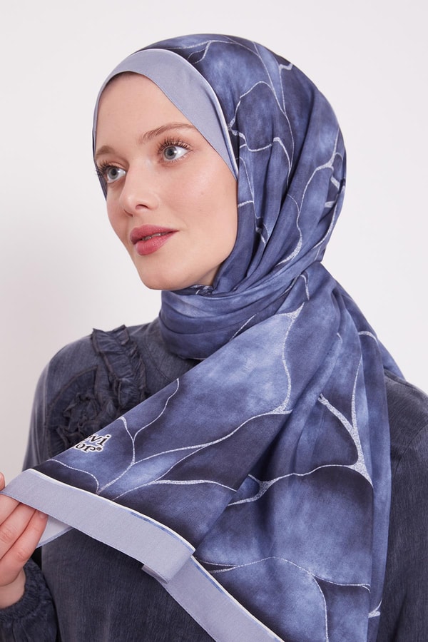 LevidorMavi Varak Desen Moda Şal
