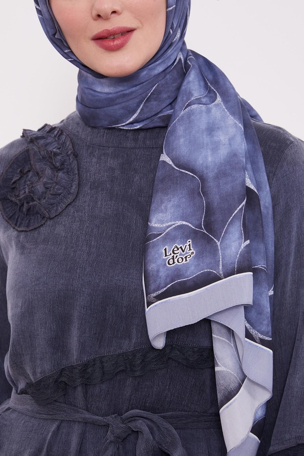 LevidorMavi Varak Desen Moda Şal