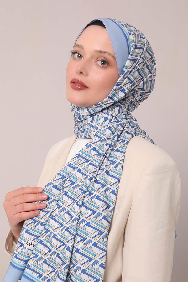 LevidorMavi Zigzag Desen Club Şal