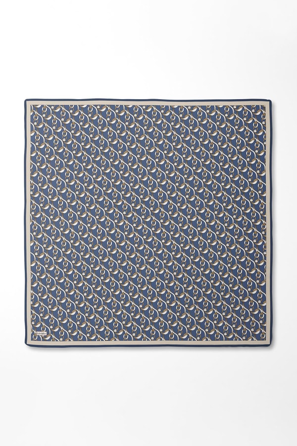 LevidorMavi Zincirli Desenli Twill İpek Eşarp