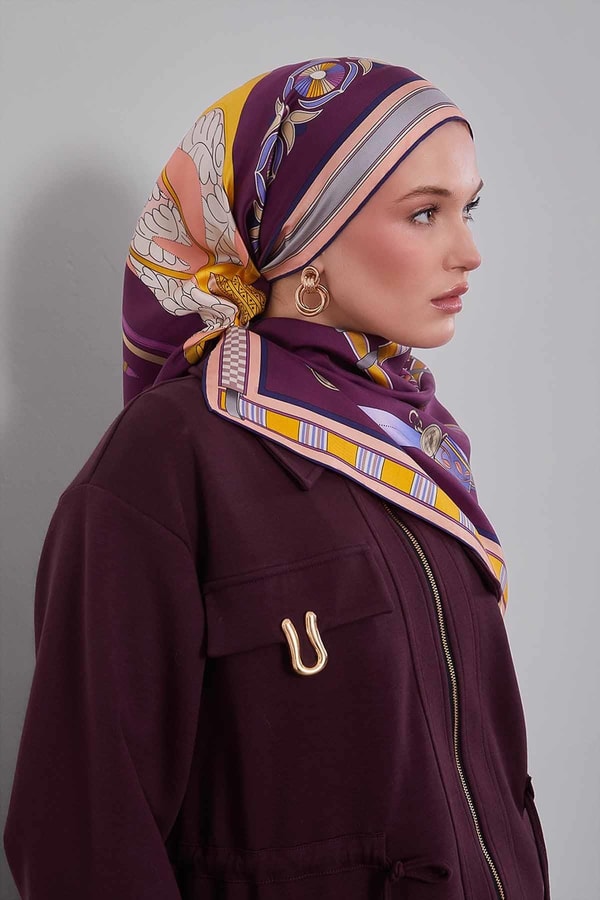 LevidorMenekşe Twill İpek Eşarp Lunera Koleksiyonu