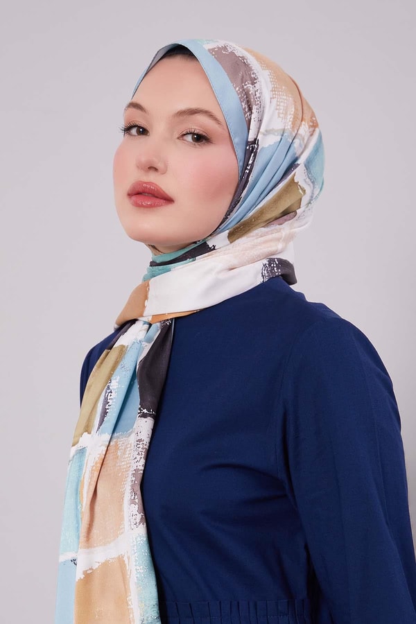 LevidorMint Yeşili Dama Desen Twill Şal