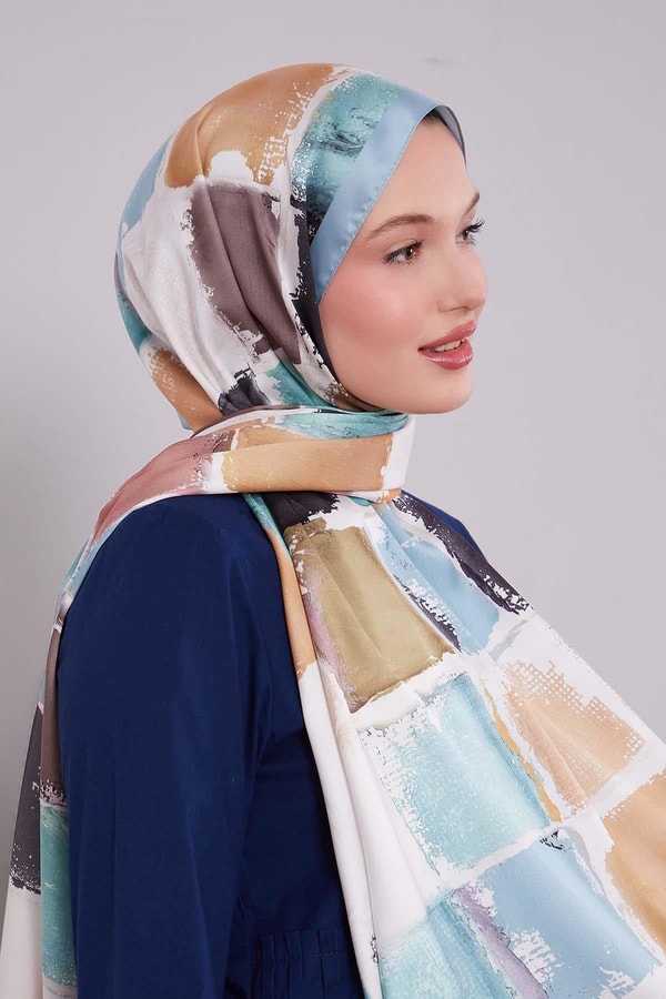 LevidorMint Yeşili Dama Desen Twill Şal