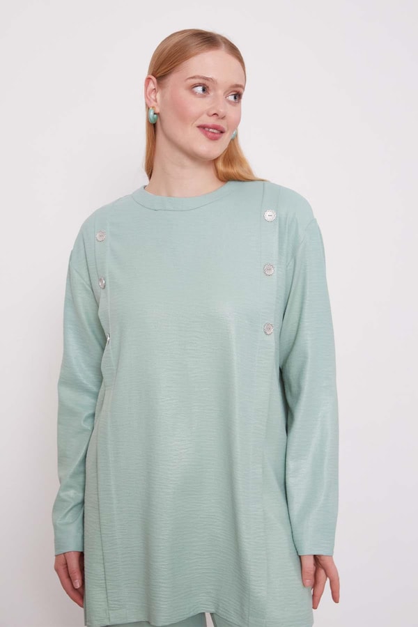 LevidorMint Yeşili Düğme Detaylı Bisiklet Yaka İkili Takım