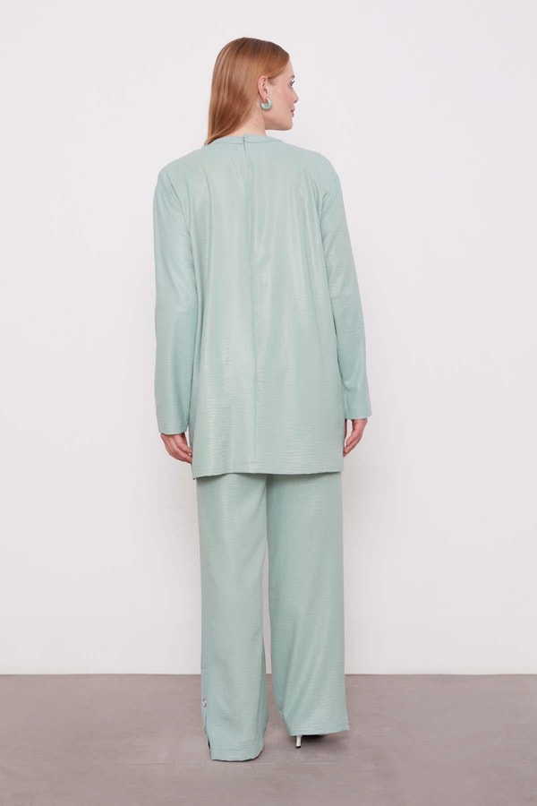 LevidorMint Yeşili Düğme Detaylı Bisiklet Yaka İkili Takım