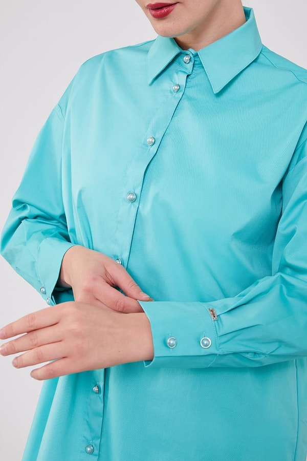 LevidorMint Yeşili Düğme Detaylı Gömlek