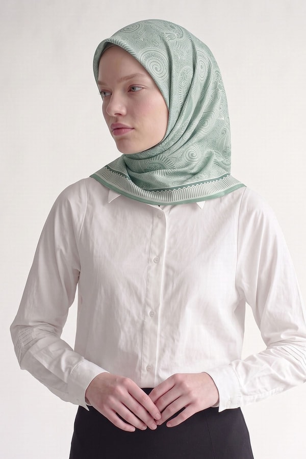 LevidorMint Yeşili Etnik Desen Marvella Eşarp