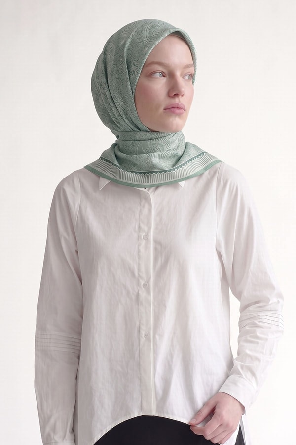 LevidorMint Yeşili Etnik Desen Marvella Eşarp