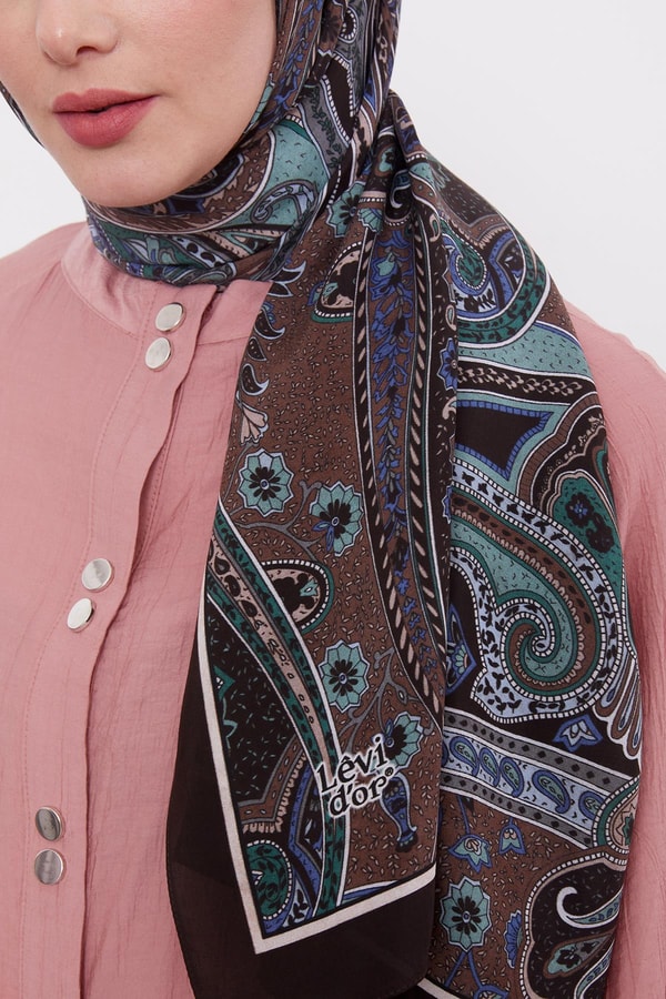 LevidorMint Yeşili Etnik Desen Royal Şal