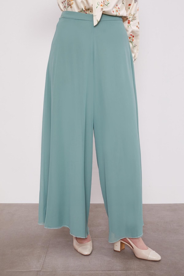 LevidorMint Yeşili Geniş Paçalı Şifon Pantolon