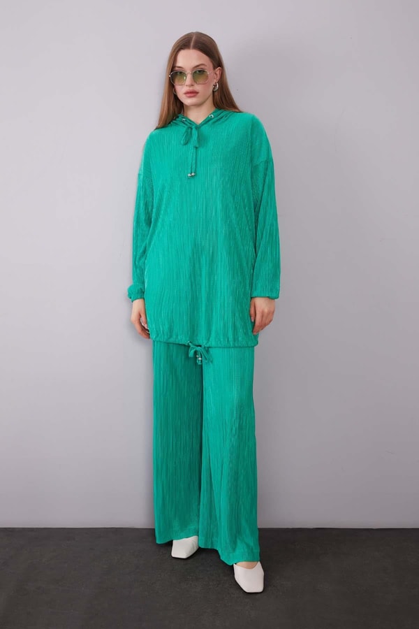 LevidorMint Yeşili Kapüşonlu Bağcık Detaylı İkili Takım