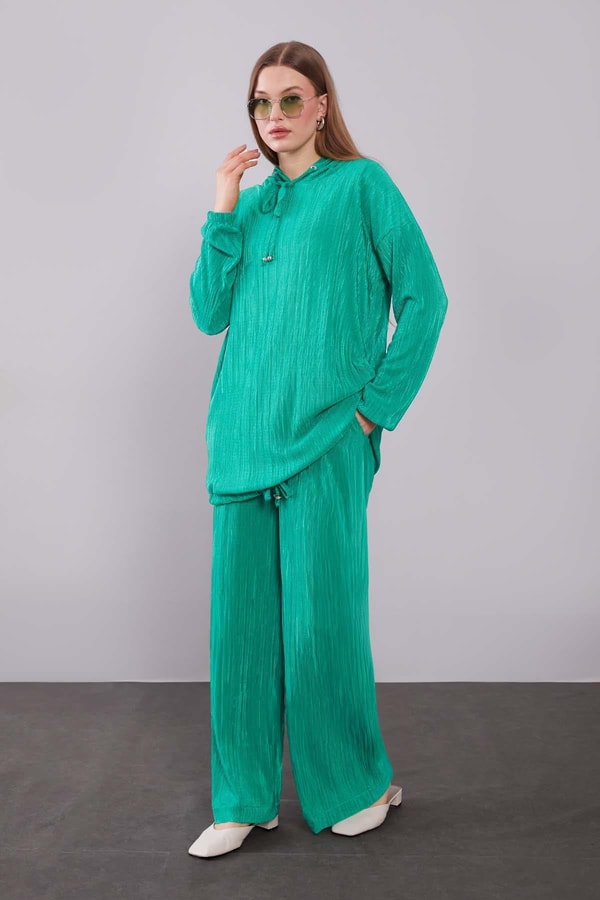 LevidorMint Yeşili Kapüşonlu Bağcık Detaylı İkili Takım
