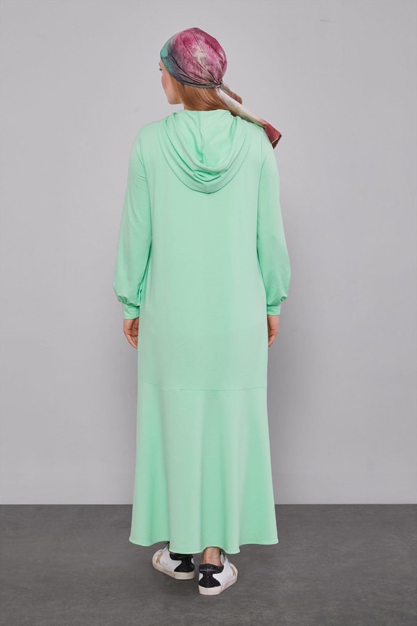 LevidorMint Yeşili Kapuşonlu Gizli Cep Detaylı Elbise