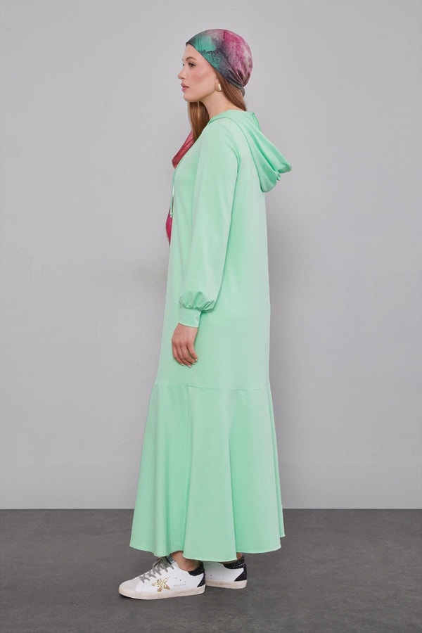 LevidorMint Yeşili Kapuşonlu Gizli Cep Detaylı Elbise