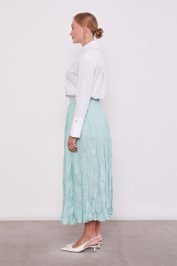 LevidorMint Yeşili Kırışık Model Etek