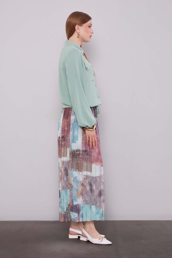 LevidorMİNT YEŞİLİ -MİNT YEŞİLİ Bel Büzgülü Etek Takım