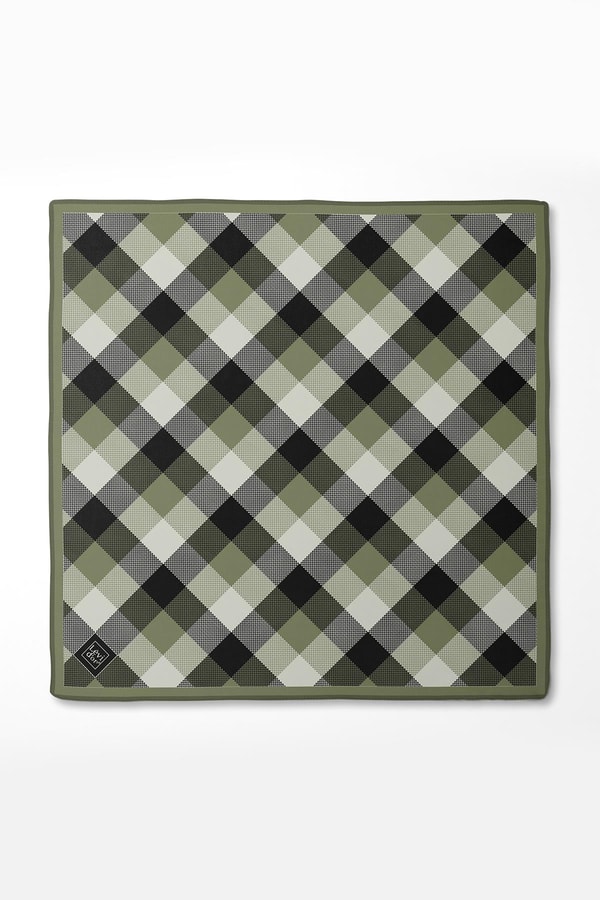 LevidorMint Yeşili Noktalı Kareli Twill İpek Eşarp