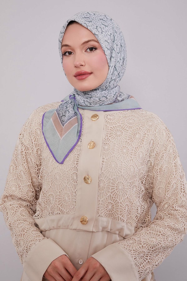 LevidorMint Yeşili Puzzle Desen Soft Eşarp