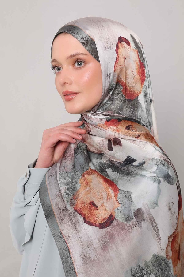 LevidorMint Yeşili Soyut Çiçek Desen Hint İpeği Şal