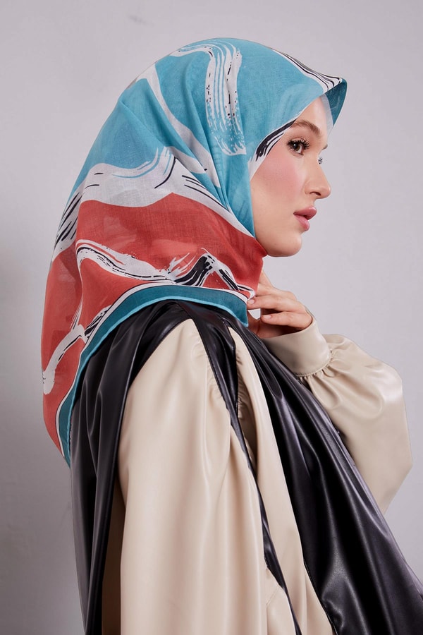 LevidorMint Yeşili Soyut Desen Soft Eşarp