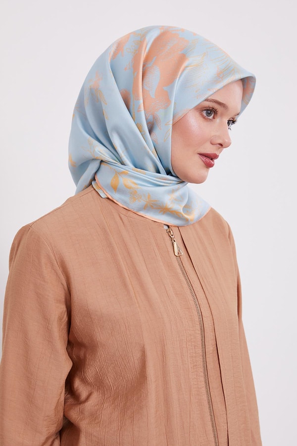 LevidorMint Yeşili Soyut Gül Desen Twill İpek Eşarp