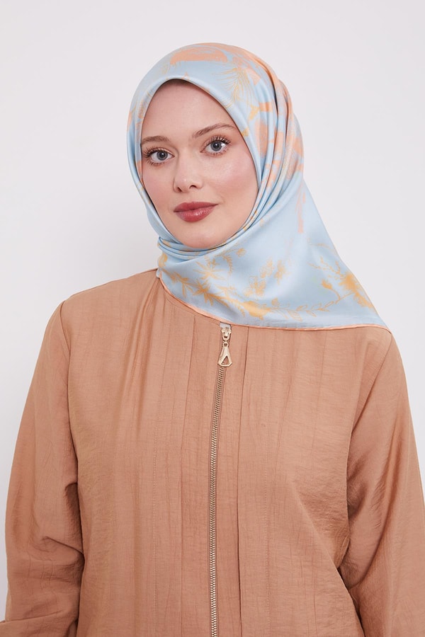 LevidorMint Yeşili Soyut Gül Desen Twill İpek Eşarp