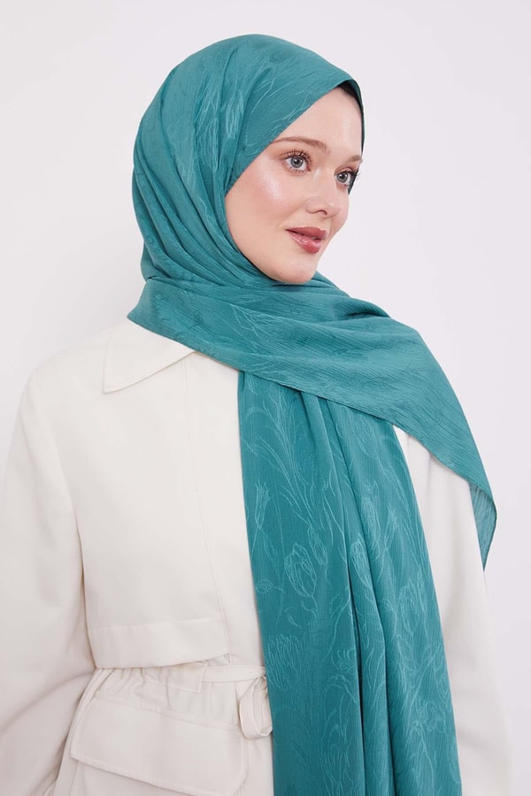 LevidorMint Yeşili Soyut Lale Desen Jakar Capri Şal