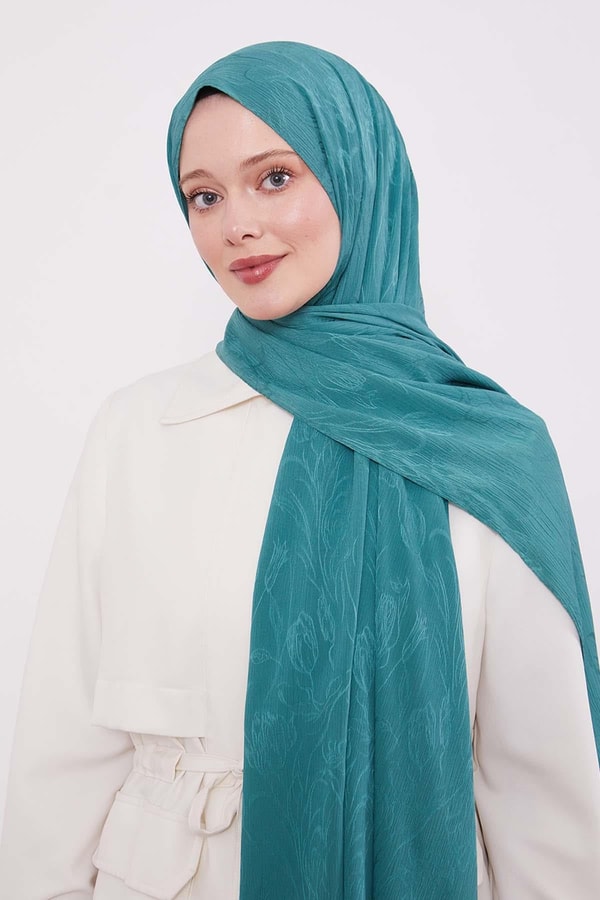 LevidorMint Yeşili Soyut Lale Desen Jakar Capri Şal
