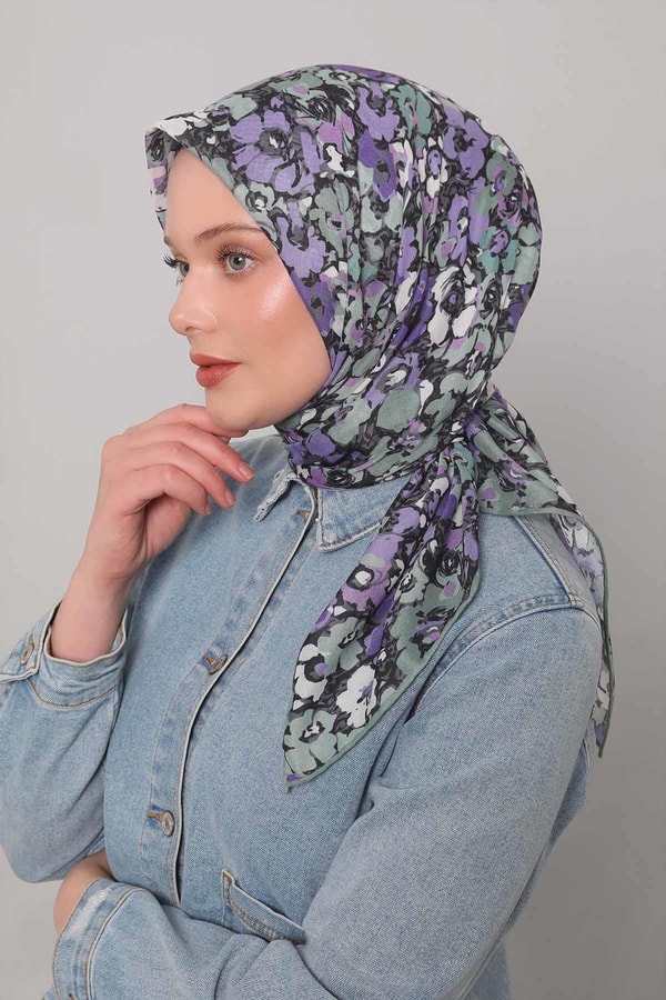 LevidorMint Yeşili Yonca Desen Soft Eşarp