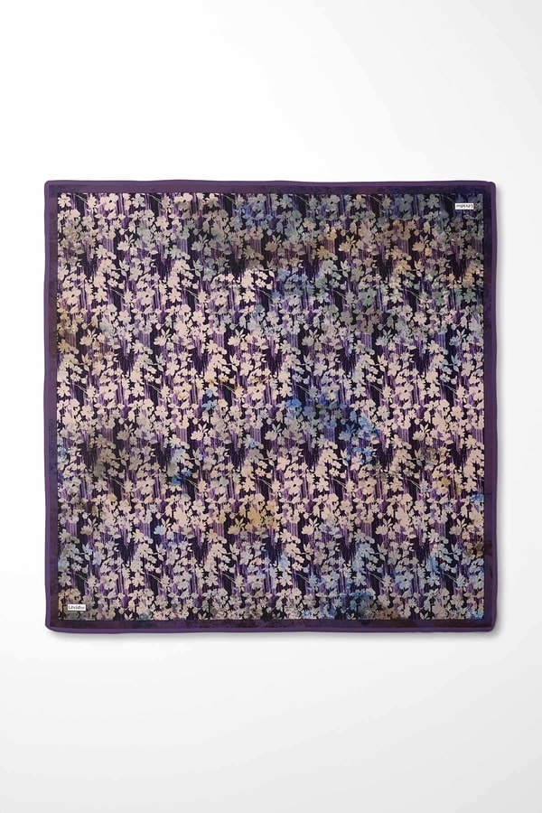 LevidorMor Çiçekli Soyut Desen Twill İpek Eşarp